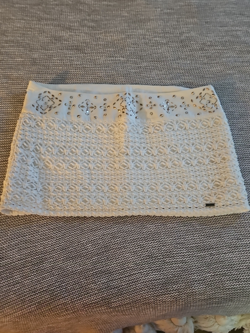 Hollister - White Crochet Mini Skirt with Studded Waistband - Size Small